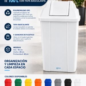 Basurero Basculante Quadra, 100 L (85x45x45 cm)