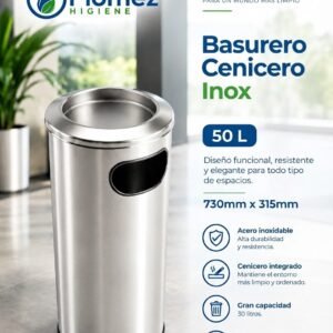 Basurero Cenicero Inoxidable con Aro, 50 L (30 x70)
