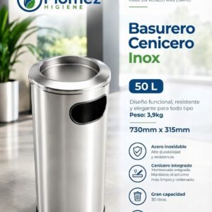 Basurero Cenicero Inoxidable con Aro, 50 L (30 x70)
