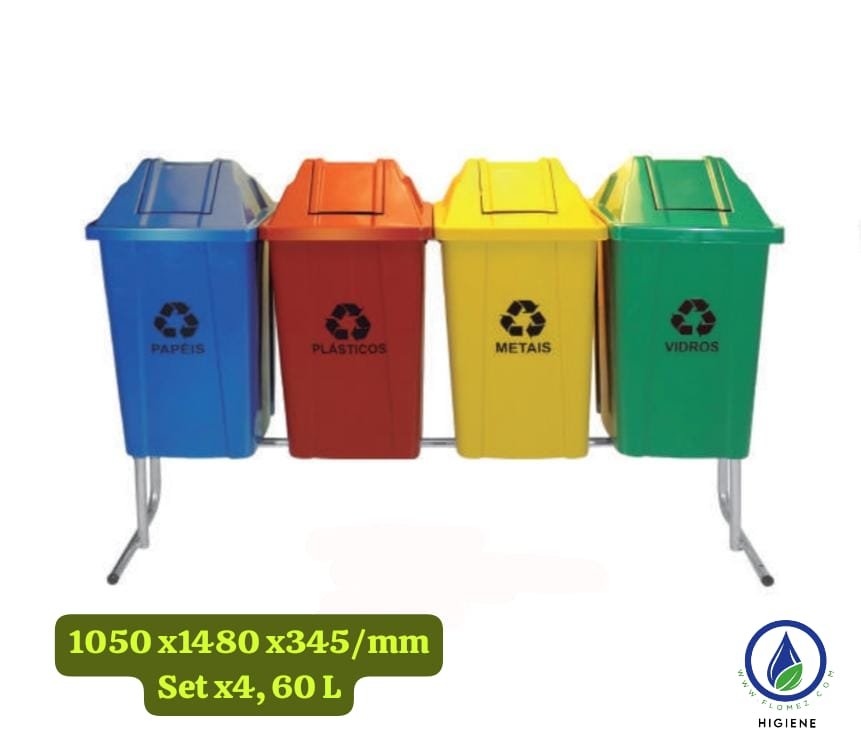 Soporte Set x 4, Basureros Quadra Basculante, 60 L - Imagen 2