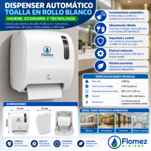 Dispenser Automatico Toalla en Rollo Blanco