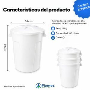 Basurero reforzado Blanco con tapa, 100 L