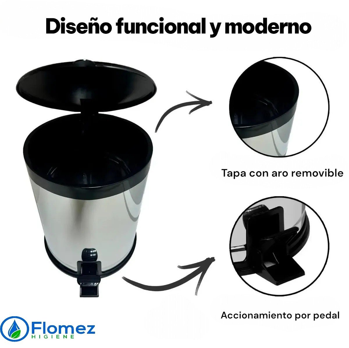 Basurero inox pedal tapa PLA VI, 12 L - Imagen 3