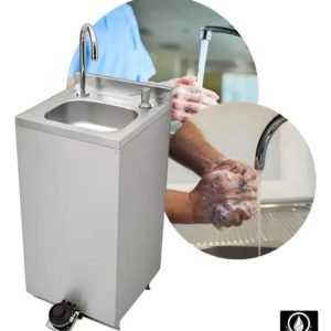 Lavamanos inoxidable a pedal, con porta jabonera push