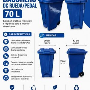 Basurero DC rueda/pedal, 70 Lts