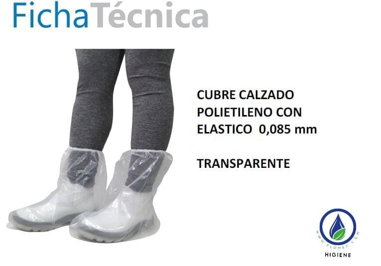 CUBRE CALZADO POLIETILENO c/ ELASTICO TRANSPARENTE/ BLANCO.