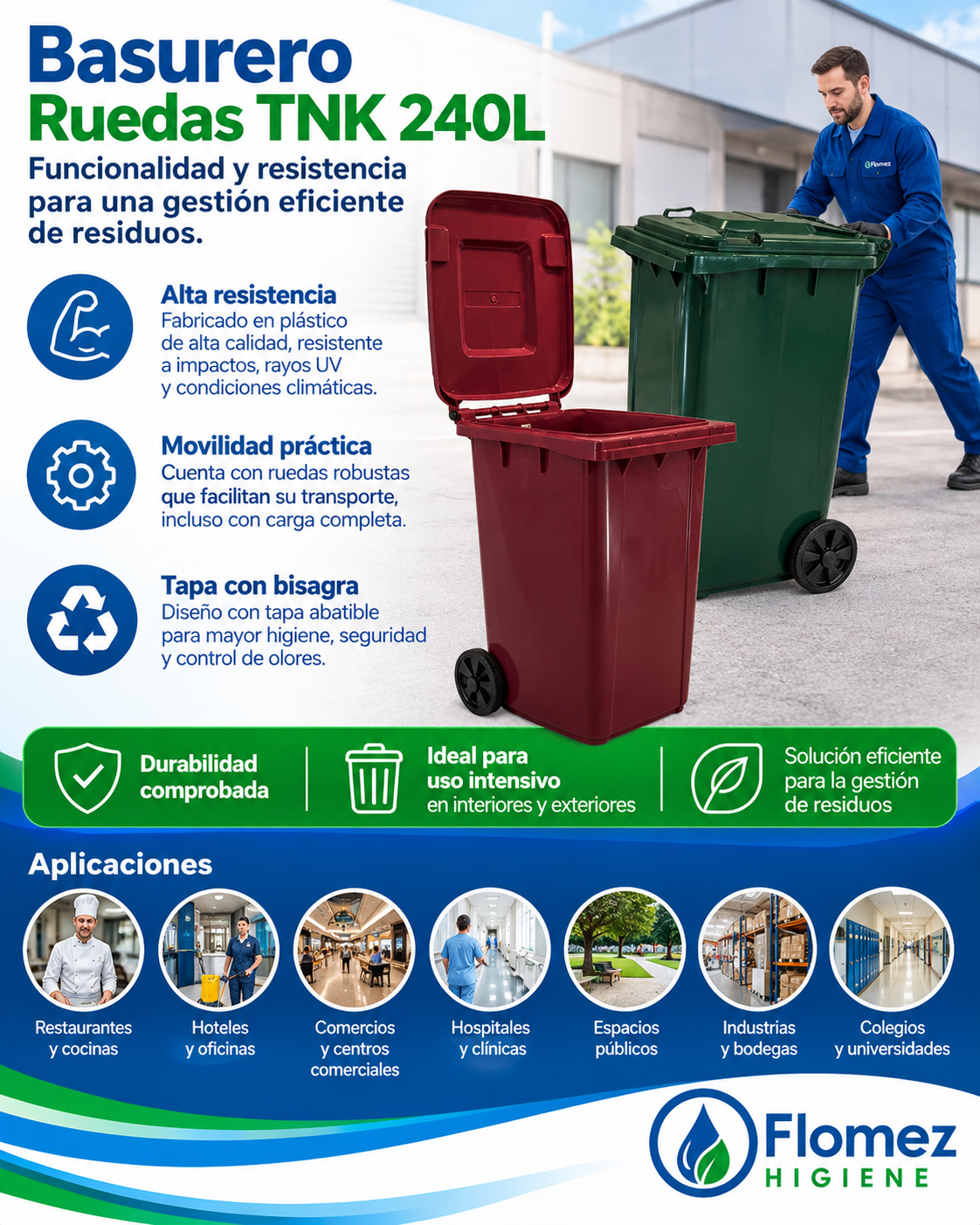 Basurero Ruedas TNK, 240 L
