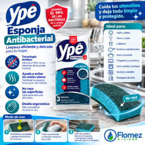 Esponja Antibacterial Ype Limpia bacha sin rayas x3 u.
